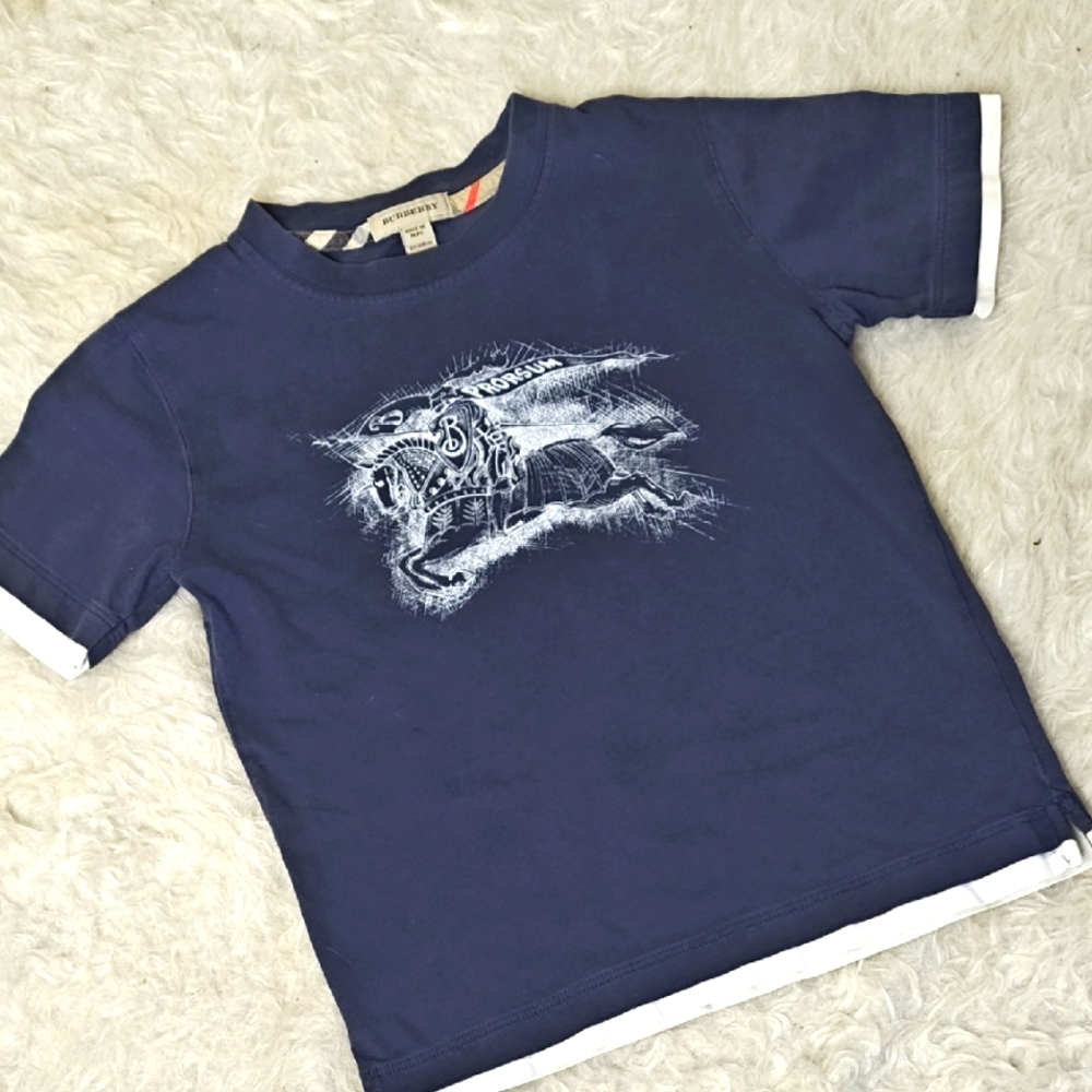 Burberry Navy Blue Kids Graphic T-Shirt Casual Novacheck 6 Small